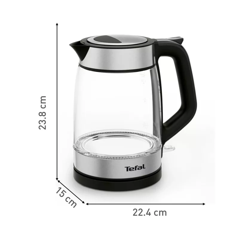 Tefal Glass Kettle KI605830 elektrinis virdulys 1.7 L 2200 W juodas, sidabrinis, permatomas