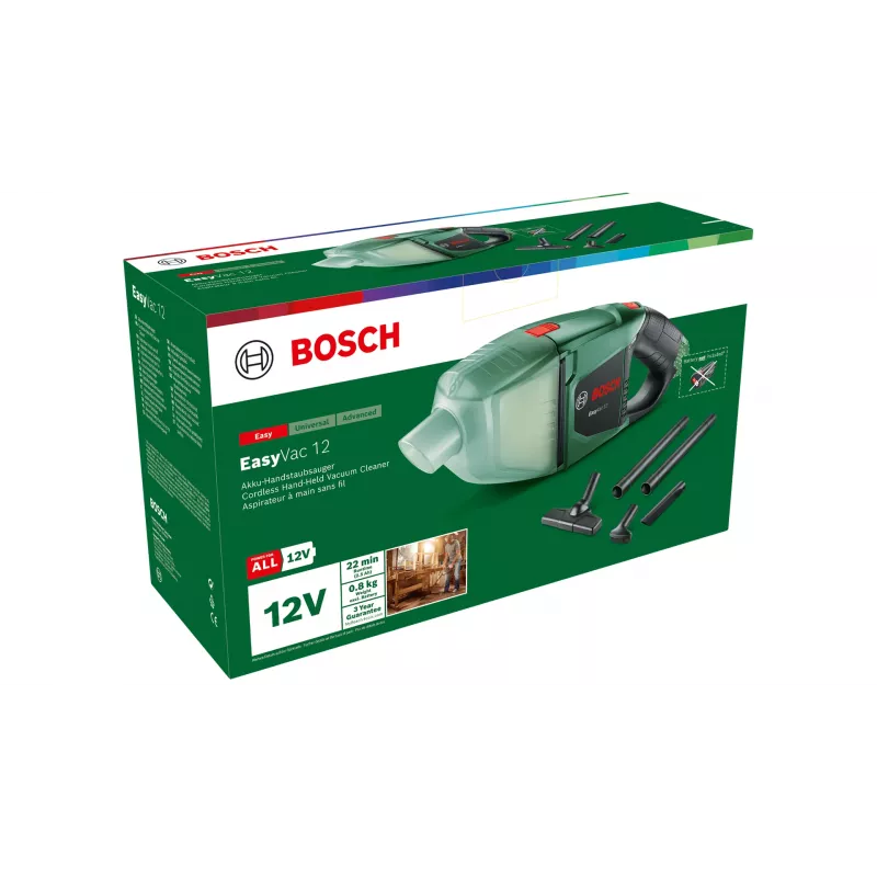 Bosch EasyVac 12 2-in-1 belaidis kombinuotas dulkių siurblys, sausas, be maišelio, žalias