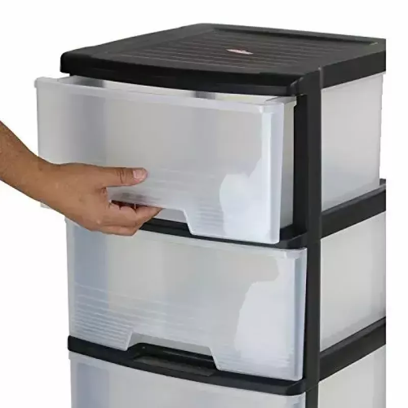 Dėžučių spinta Curver 0806770146 — 5 stalčių, po 20 l, juoda/permatoma, 37×39×100 cm