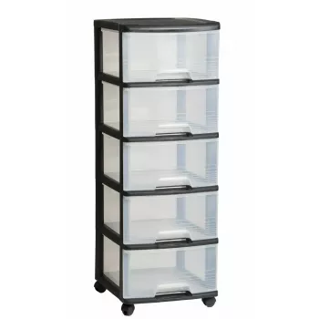Dėžučių spinta Curver 0806770146 — 5 stalčių, po 20 l, juoda/permatoma, 37×39×100 cm