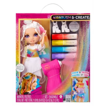Rainbow High Air Brush & Create mados lėlė su purškimo rinkiniu - violetinės akys