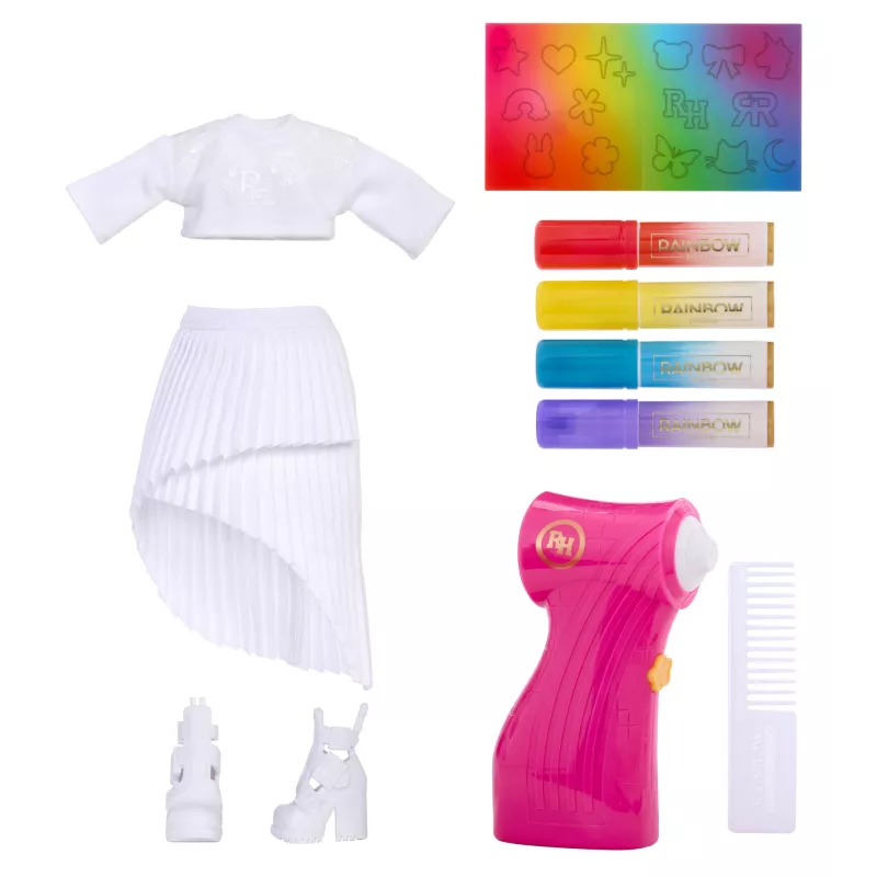 Rainbow High Air Brush & Create mados lėlė su purškimo rinkiniu - violetinės akys