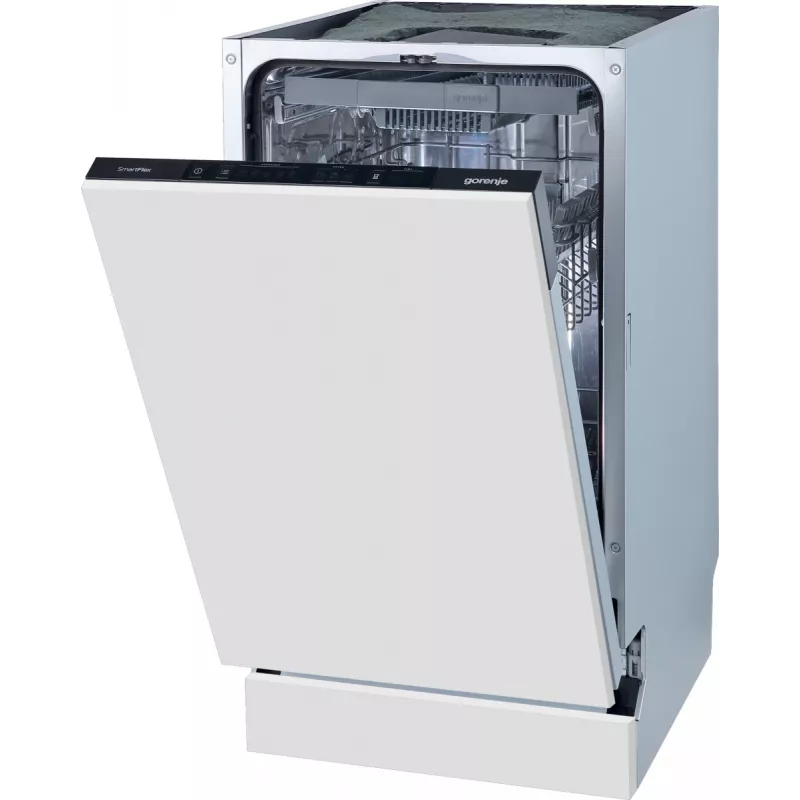 Gorenje indaplovė GV561D10 BK070, visiškai įmontuojama, siaura (45 cm), balta, juoda, mygtukai