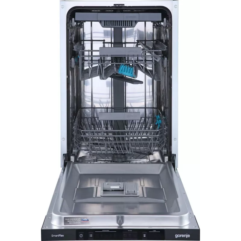 Gorenje indaplovė GV561D10 BK070, visiškai įmontuojama, siaura (45 cm), balta, juoda, mygtukai