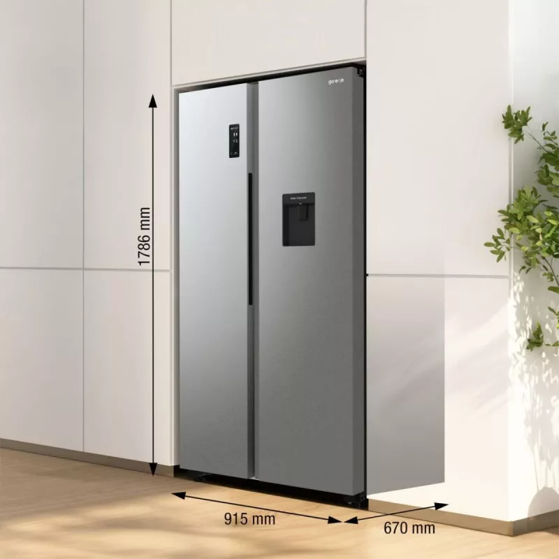 Šaldytuvas Gorenje Side by Side NRR9185DAXLWD BK065B, laisvai pastatomas, amerikietiškos durelės, pilkas, LED, ant durelių, R600a