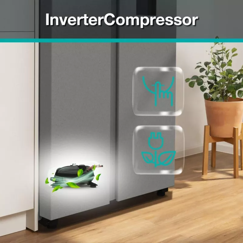 Šaldytuvas Gorenje Side by Side NRR9185DAXLWD BK065B, laisvai pastatomas, amerikietiškos durelės, pilkas, LED, ant durelių, R600a
