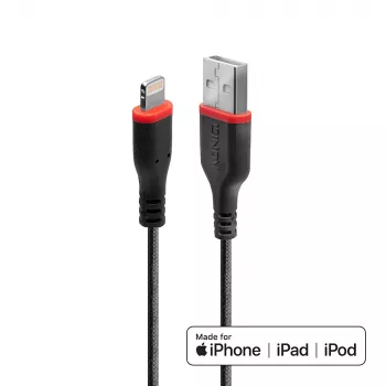 Lindy 1m sustiprintas USB Type A – Lightning laidas, 1 m, Lightning, USB A, vyriškas, vyriškas, juodas