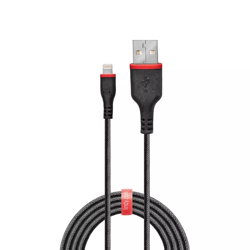 Lindy 1m sustiprintas USB Type A – Lightning laidas, 1 m, Lightning, USB A, vyriškas, vyriškas, juodas
