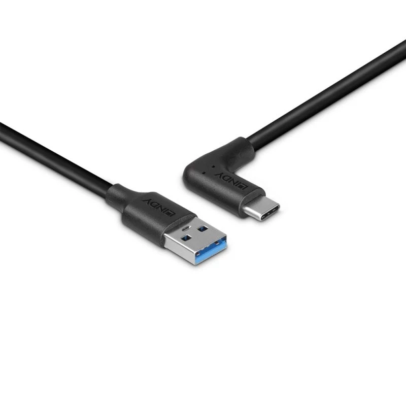 Lindy 1,5m USB 3.2 tipo A į C laidas, 90° stačiu kampu, 10Gbps