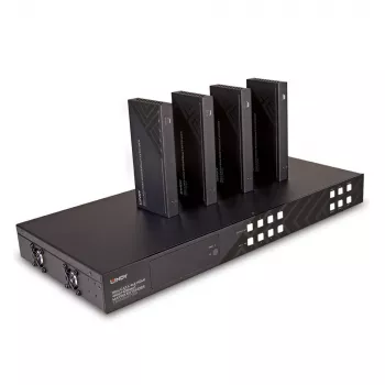 Lindy 150m Cat.6 4x4 HDMI 4K60 HDBaseT Matricos Prailgintuvas, 3840 x 2160 pikselių, AV siųstuvas ir imtuvas, 150 m, Laidinis, Juodas, HDCP