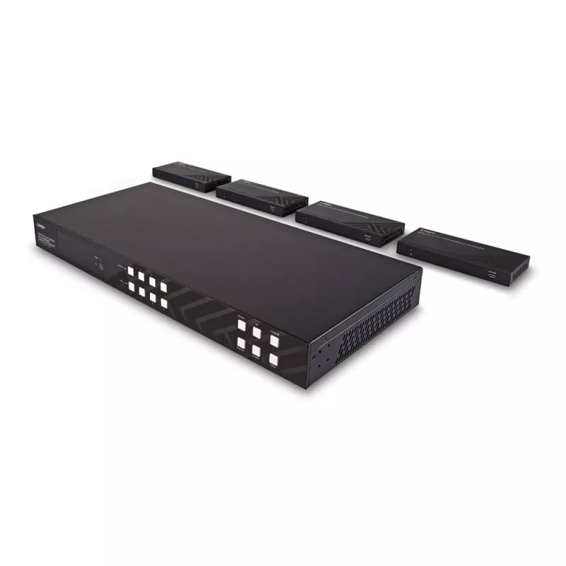 Lindy 150m Cat.6 4x4 HDMI 4K60 HDBaseT Matricos Prailgintuvas, 3840 x 2160 pikselių, AV siųstuvas ir imtuvas, 150 m, Laidinis, Juodas, HDCP