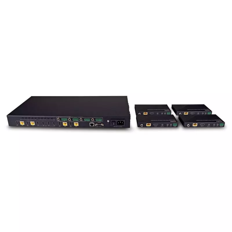 Lindy 150m Cat.6 4x4 HDMI 4K60 HDBaseT Matricos Prailgintuvas, 3840 x 2160 pikselių, AV siųstuvas ir imtuvas, 150 m, Laidinis, Juodas, HDCP
