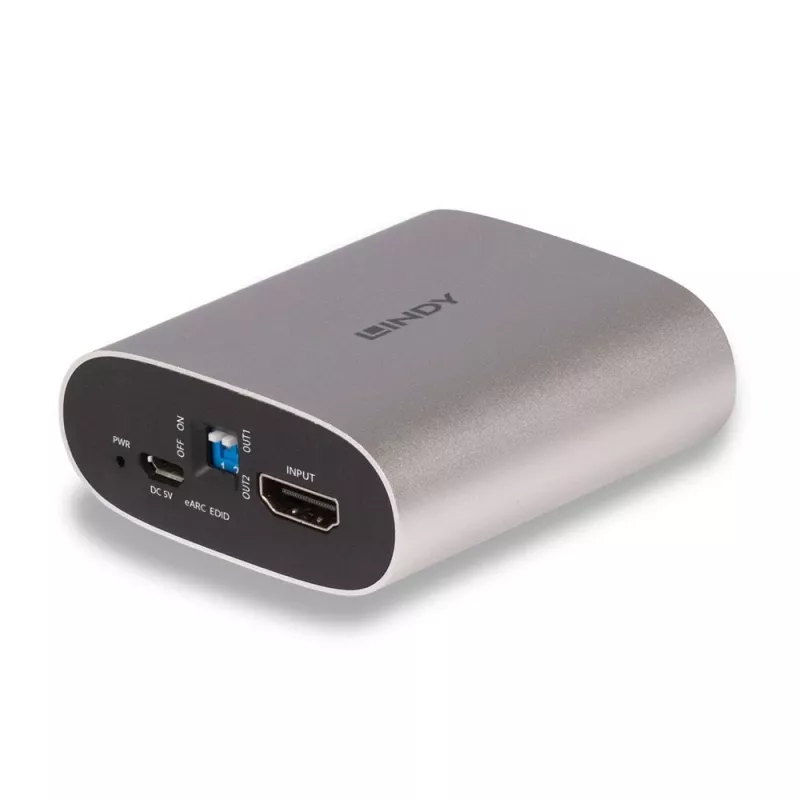Lindy 4K60 HDMI eARC garso ištraukiklis, Micro-USB B, 65 mm, 70 mm, 27 mm, 83 g, 0 - 40 °C