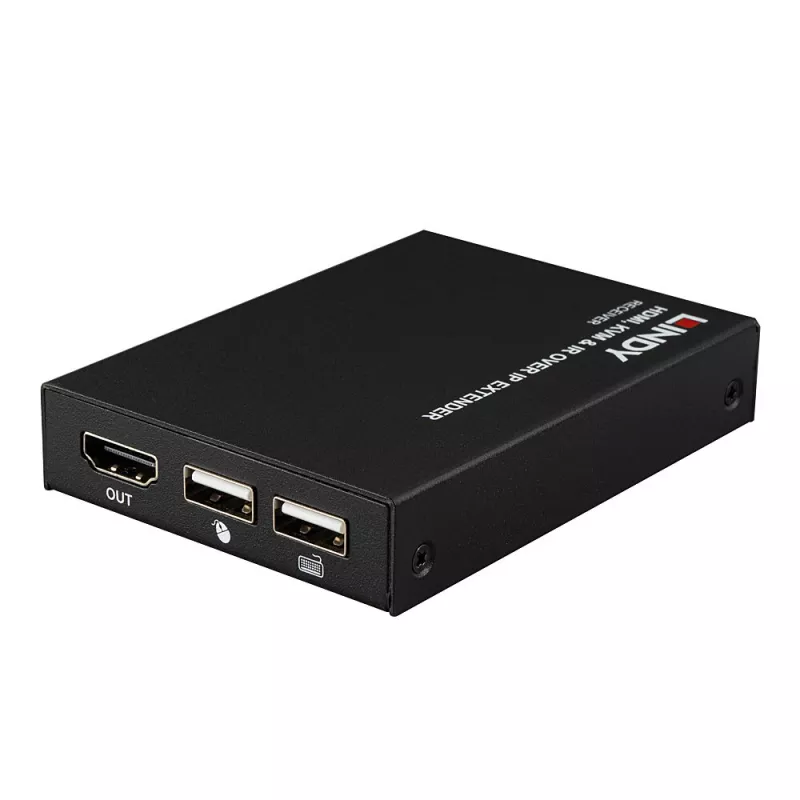 Lindy HDMI, KVM ir IR per IP imtuvas, 150 m, Cat5e/Cat6, juodas, metalinis