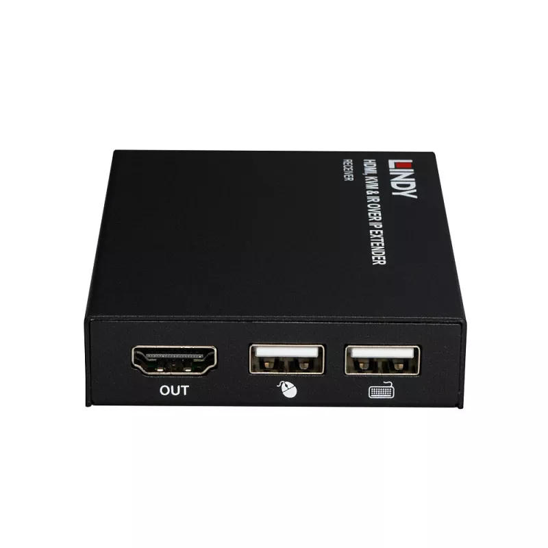 Lindy HDMI, KVM ir IR per IP imtuvas, 150 m, Cat5e/Cat6, juodas, metalinis