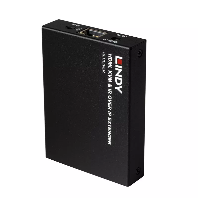 Lindy HDMI, KVM ir IR per IP imtuvas, 150 m, Cat5e/Cat6, juodas, metalinis