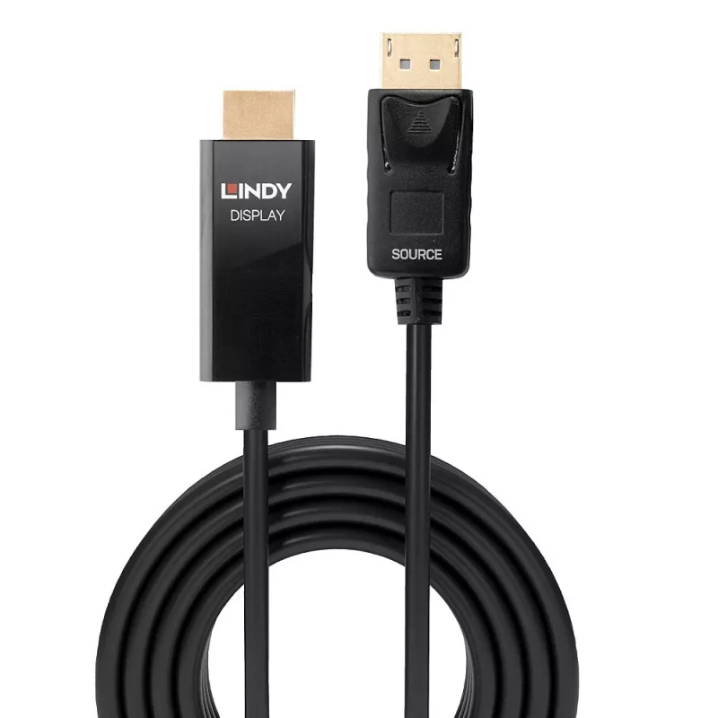 Lindy 3m aktyvus DisplayPort į HDMI laidas su HDR, 3 m, DisplayPort, HDMI A tipo (standartinis), Kištukas, Kištukas, Tiesus
