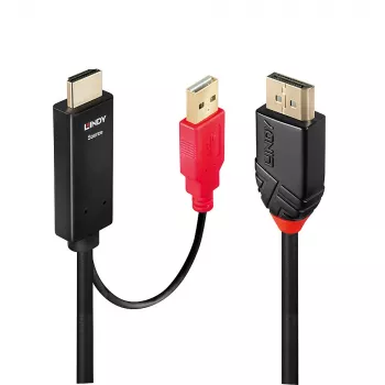 Lindy 0.5m HDMI į DisplayPort kabelis, 0.5 m, DisplayPort, HDMI + USB, Kištukas, Lizdas, Auksuotas