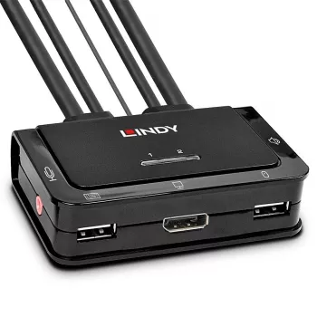 Lindy 2 prievadų DisplayPort 1.2, USB 2.0 ir garso kabelinis KVM jungiklis