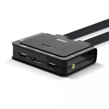 Lindy 2 prievadų DisplayPort 1.2, USB 2.0 ir garso kabelinis KVM jungiklis