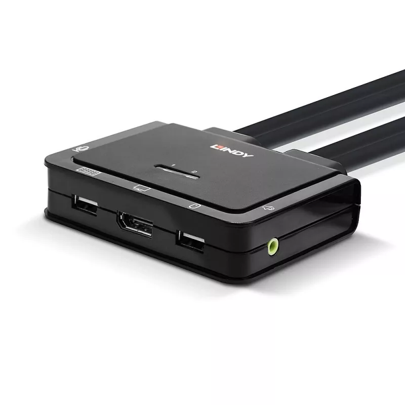 Lindy 2 prievadų DisplayPort 1.2, USB 2.0 ir garso kabelinis KVM jungiklis