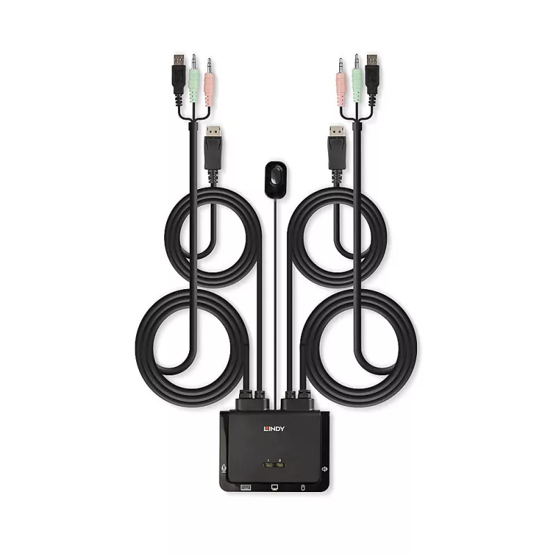 Lindy 2 prievadų DisplayPort 1.2, USB 2.0 ir garso kabelinis KVM jungiklis