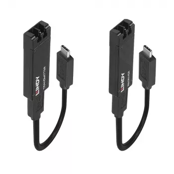 Lindy 100m šviesolaidinis USB 3.2 Type C prailgintuvas, tinklo siųstuvas ir imtuvas, 100 m, 10000 Mbit/s, Skaidula, USB 3.2 Gen 1 (3.1 Gen 1) Type-C, juoda