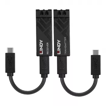 Lindy 100m šviesolaidinis USB 3.2 Type C prailgintuvas, tinklo siųstuvas ir imtuvas, 100 m, 10000 Mbit/s, Skaidula, USB 3.2 Gen 1 (3.1 Gen 1) Type-C, juoda