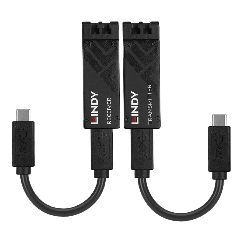 Lindy 100m šviesolaidinis USB 3.2 Type C prailgintuvas, tinklo siųstuvas ir imtuvas, 100 m, 10000 Mbit/s, Skaidula, USB 3.2 Gen 1 (3.1 Gen 1) Type-C, juoda