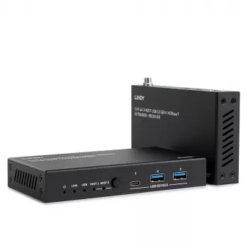 Lindy 100m Cat.6A 2 Host USB 3.2 Gen 1 HDBaseT prailgintuvas, tinklo siųstuvas ir imtuvas, 100 m, 480 Mbit/s, Cat6a, VS6320, fosforo bronza