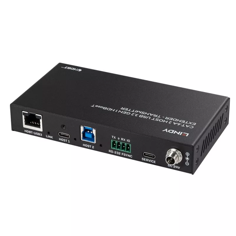Lindy 100m Cat.6A 2 Host USB 3.2 Gen 1 HDBaseT prailgintuvas, tinklo siųstuvas ir imtuvas, 100 m, 480 Mbit/s, Cat6a, VS6320, fosforo bronza