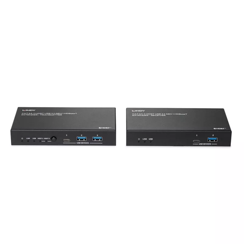Lindy 100m Cat.6A 2 Host USB 3.2 Gen 1 HDBaseT prailgintuvas, tinklo siųstuvas ir imtuvas, 100 m, 480 Mbit/s, Cat6a, VS6320, fosforo bronza