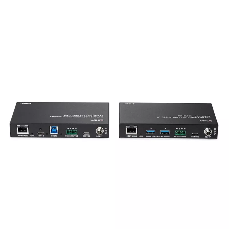Lindy 100m Cat.6A 2 Host USB 3.2 Gen 1 HDBaseT prailgintuvas, tinklo siųstuvas ir imtuvas, 100 m, 480 Mbit/s, Cat6a, VS6320, fosforo bronza