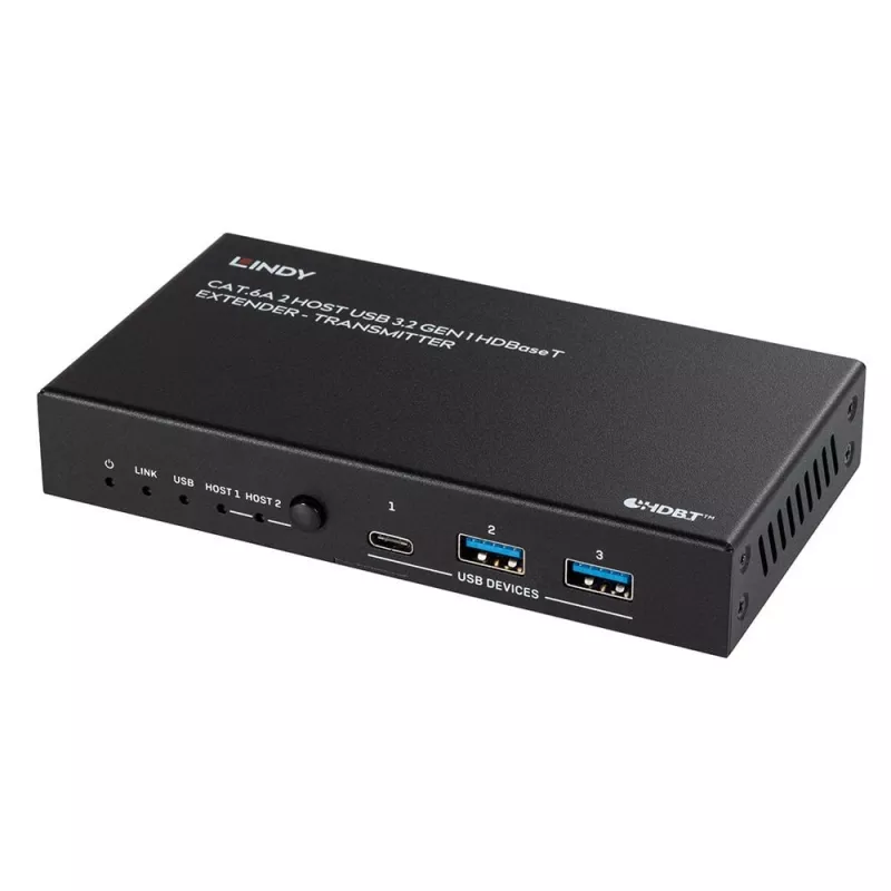 Lindy 100m Cat.6A 2 Host USB 3.2 Gen 1 HDBaseT prailgintuvas, tinklo siųstuvas ir imtuvas, 100 m, 480 Mbit/s, Cat6a, VS6320, fosforo bronza
