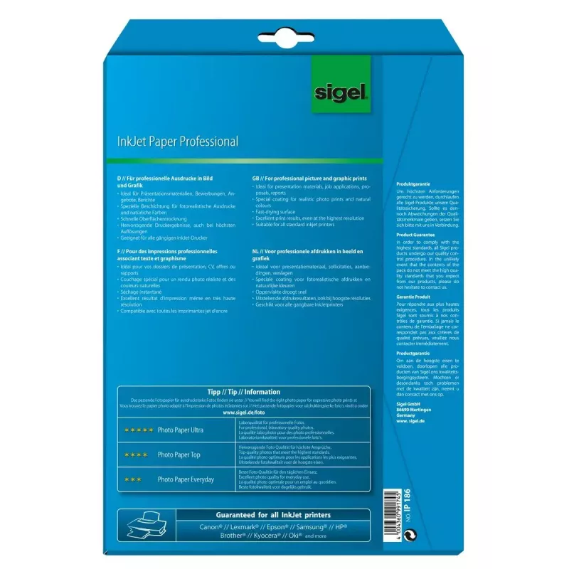 Spausdinimo popierius A4 Sigel IP186 matinis 25 lapų Baltas