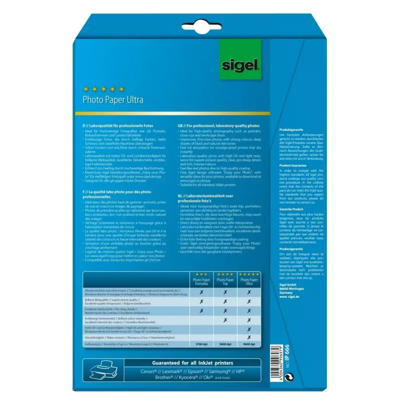 Foto Popierius Satin A4 Sigel InkJet Ultra 190 g/m² 20 lapų