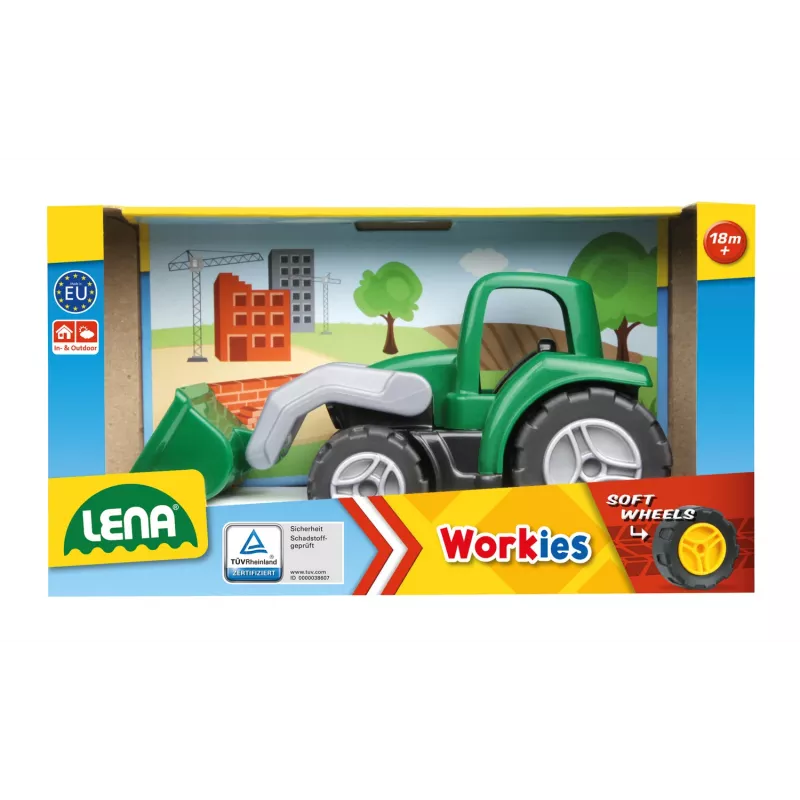 Lena Workies 01263 vaikiškas traktorius su kastuvu – plastikinis važinėjamas žaislas