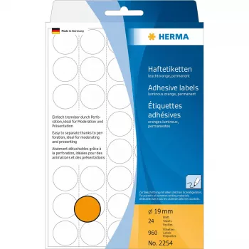 HERMA 2254 lipnios etiketės universalios švytinčiai oranžinės 19 mm apvalios