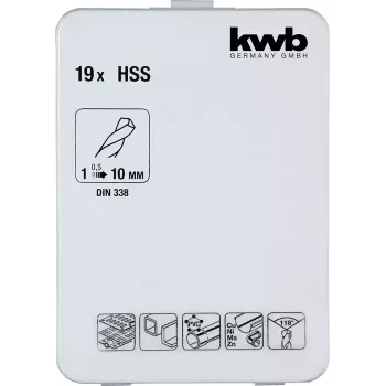 Gręžtų rinkinys KWB 421856 19 vnt. spiraliniai grąžtai 1,0–10 mm