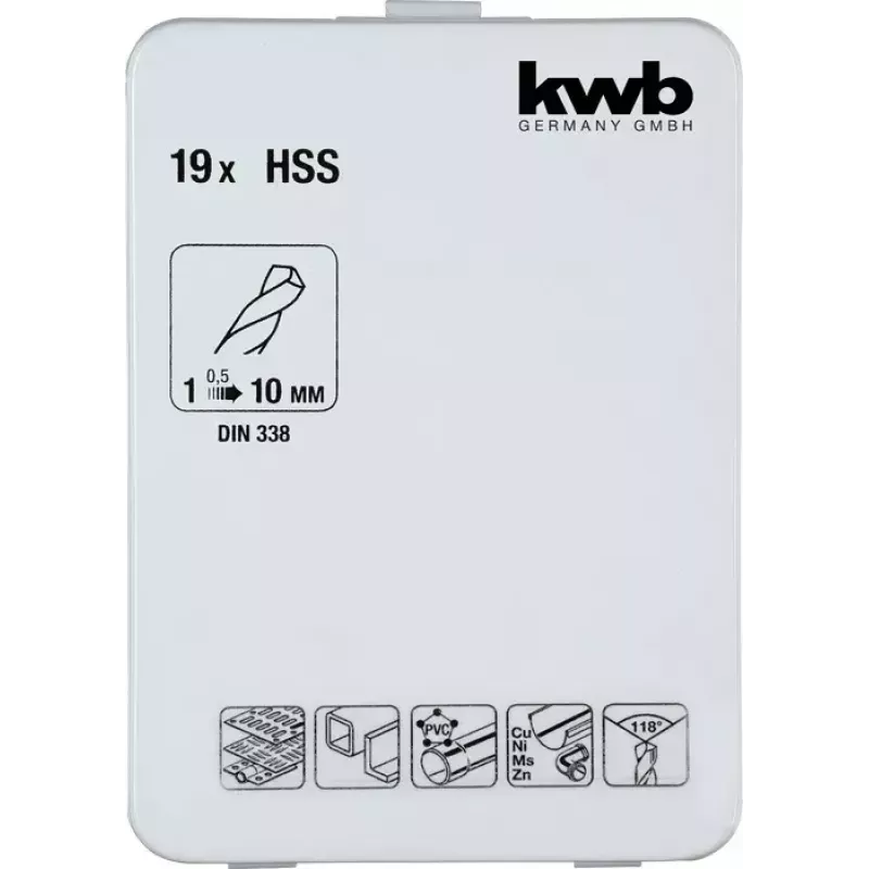 Gręžtų rinkinys KWB 421856 19 vnt. spiraliniai grąžtai 1,0–10 mm