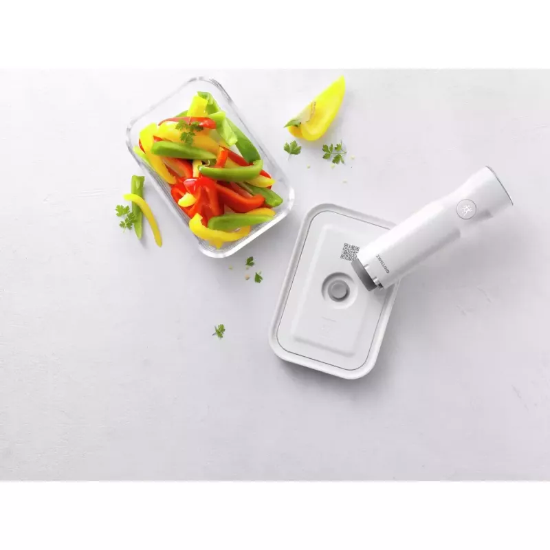 Maisto laikymo dėžutė ZWILLING FRESH & SAVE stačiakampė 0,9 L, stiklinis indas su plastikiniu užrakinamu dangteliu, tinkama orkaitei/mikrobangų krosnelei/šaldytuvui