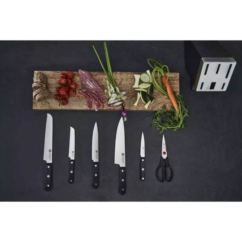 Peilių ir stalo įrankių blokas ZWILLING Gourmet 7 dalių – plieniniai ašmenys, plastikinės rankenos, 2,51 kg