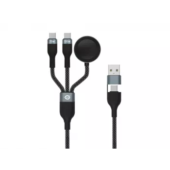 USB A į 2× USB-C 3-in-1 greitojo įkrovimo ir duomenų kabelis Conceptronic ETTA08B15 — 1,5 m, USB 2.0, 5 A, Apple Watch įkroviklis, 100 W E-Mark