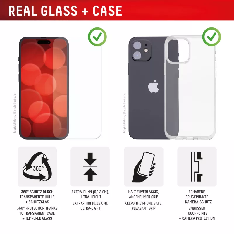 Displex Screen Protector + Dėklas Apple iPhone 16 Plus, Ekrano apsauginis stiklas su Eco montavimo rėmeliu, atsparus įbrėžimams