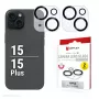 Displex Full Cover Camera Lens Glass iPhone 15/15 Plus, 10H, pilnas fotoaparato apsauginis stiklas, greitas montavimas, 2 vnt. pakuotė