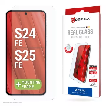 Displex ekrano apsauginis stiklas (10H) Samsung Galaxy S25 FE/S24 FE su Eco montavimo rėmeliu, atsparus įbrėžimams