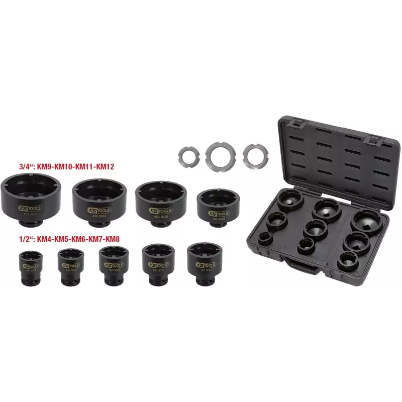 KS Tools 450.5020 veržliarakčių komplektas — 9 lizdai, svoris 7,82 kg