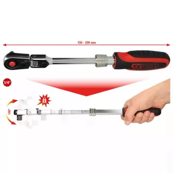 KS Tools 914.1420 1/4" SlimPOWER teleskopinė perjungiama terkšlė, 72 dantukai