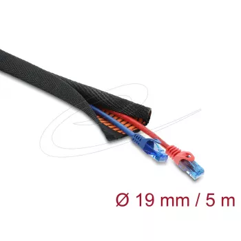 DELOCK kabelių apsauginė rankovė, savaime užsidaranti, dviejų sluoksnių, 5 m x 19 mm, juoda