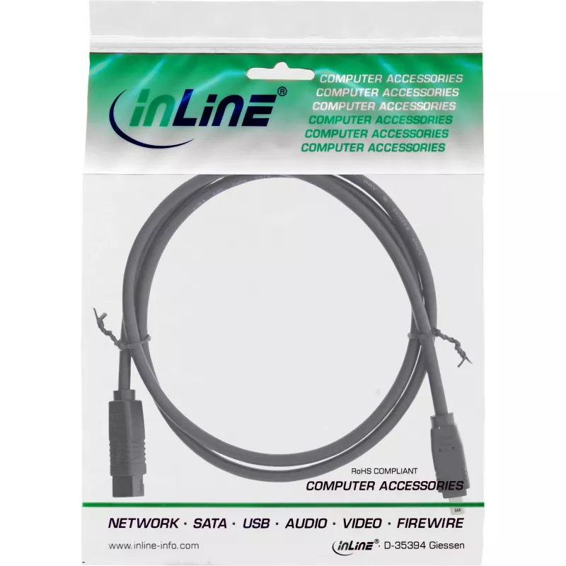 InLine FireWire 400 į 800 1394b laidas 4/9 kištukas vyriškas 1,8 m juodas